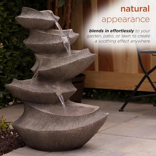 Miniatura 7 de Alpine Corporation WIN1332L-BR - Fuente de piso para exterior con cuenco escalonado y luces LED, fuente de jardín moderna de cuenco de 31", marrón