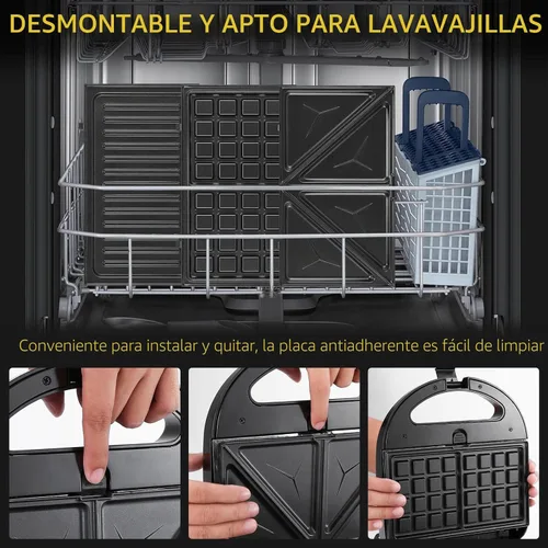 Miniatura 5 de OSTBA Sandwichera 3 en 1 con platos extraíbles, prensa Panini, waflera, antiadherente, parrilla de desayuno compacta de 750 W para sándwiches