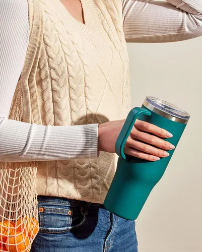 Miniatura 4 de Maars Charger - Taza de viaje aislada de 40 onzas con asa, vaso de acero inoxidable sellado al vacío de doble pared con popote y tapa, ónix blanco