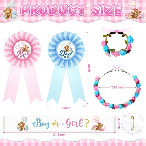 Miniatura 2 de Riceshoot Banda para revelar género para niño o niña con banda para la cabeza de la muñeca con diadema de flores para fiesta de baby showe