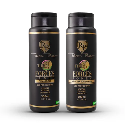 Robson Peluquero 4 Forces - Kit de tonificación rubia, brillo y champú para el cabello, neutraliza los tonos amarillo, naranja y rojo, hidratación