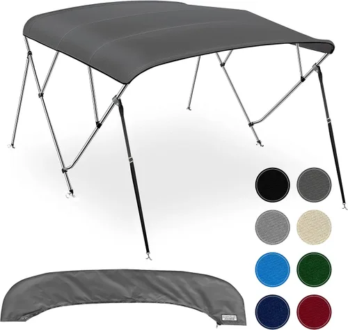 Miniatura 11 de Bimini Tops de 4 lazos para barcos, a prueba de decoloración, postes de soporte, botas de almacenamiento, lona marina 900D, toldo para barco, Negro