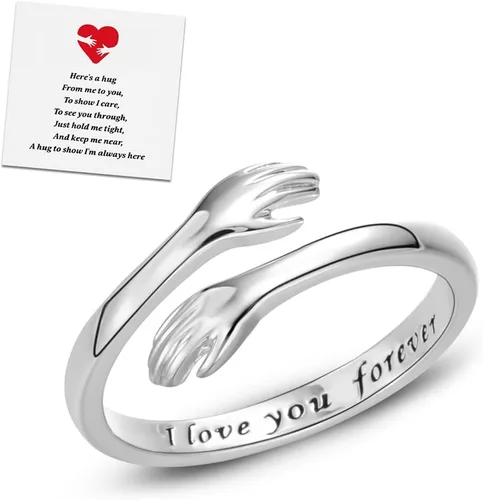 Anillos de abrazo para mujeres y niñas, anillo ajustable chapado en oro de 14 quilates para hija de mamá, regalo para adolescentes y parejas, Sin