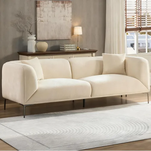 Miniatura 6 de Sofá moderno de 82 pulgadas con patas de metal, sofá boucle tapizado, sofás de lujo con asiento profundo de 3 plazas, sofá alto y minimalista