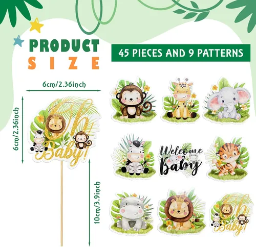 Miniatura 5 de Weecent 45 piezas de decoración de fiesta de safari para baby shower, animales de la selva, decoración de fiesta de bebé, temática de safari