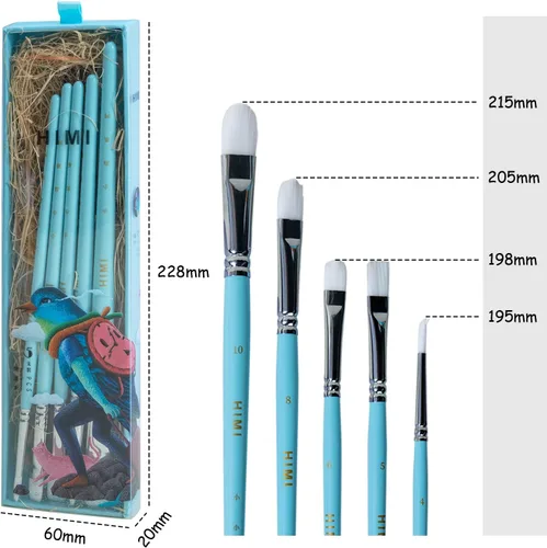 Miniatura 2 de HIMI Gouache - Juego de 5 pinceles para pintura de acuarela al óleo acrílico, acuarela, cara y cuerpo, bonito regalo, aficionado al arte, adultos