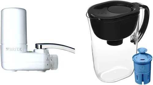 Brita Sistema de filtro de agua del grifo, sistema de filtración de grifo de agua, blanco, 1 paquete y jarra grande de filtro de agua de 10 tazas