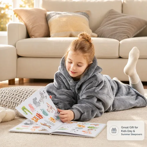 Miniatura 5 de Degrees of Comfort Kids Wearable Blanket, Oversized Sherpa Fleece Hoodie Blankets for Boys Girls, Cozy and Soft