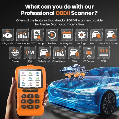 Miniatura 2 de Beaspire Herramienta de diagnóstico del escáner OBD2, lector OBD2 de código de luz del motor con reinicio, preparación I/M, probador de batería