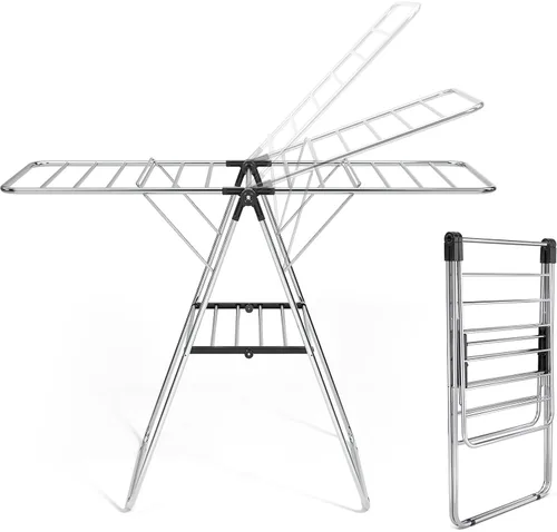Miniatura 4 de APEXCHASER Perchero de Ropa, Perchero de Secado de Ropa con Altura Ajustable, Plegable con Alas de Gaviota para Lavandería, Uso en Interior y Negro