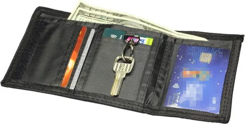 Miniatura 2 de Cartera de nailon con seguridad RFID, diseño de tres pliegues, con monedero pequeño con cremallera, para hombres y niños