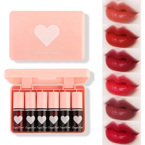 Miniling Juego de 6 colores de tinte para labios, pintalabios líquido mini coreano con efecto voluminizador, multiusos y para mejillas, duradero, no