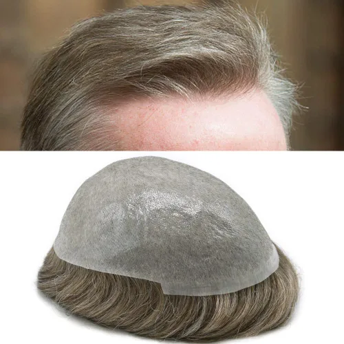 Miniatura 24 de Cabello humano para hombres, tupé, piezas de cabello humano europeo, todas las piezas de cabello en V para manualidades, 0.002 in, piel fina