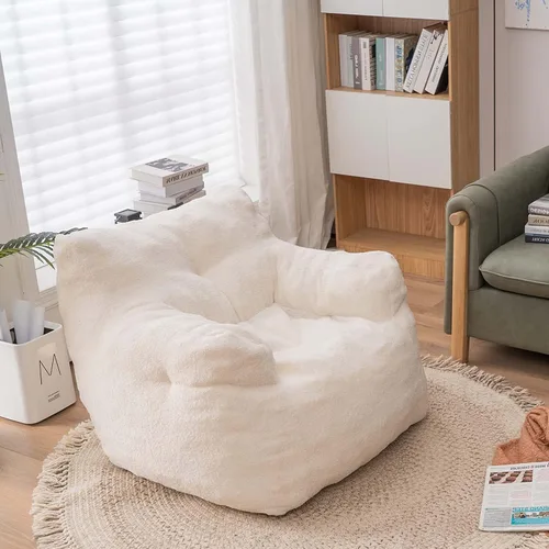 Beanbags - Silla puff ultra suave de tela de peluche para adultos y niños, cómoda silla de ocio para dormitorio, sala de estar, apartamento, marfil