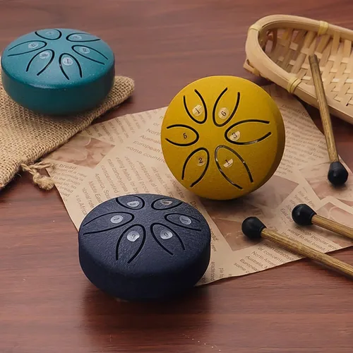 Miniatura 5 de Buddha Stones - Mini tambor de lengua de acero de 3 pulgadas, kit de tambor de curación de sonido, mini tambor de mano, tambor de 6 notas sin