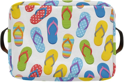 Miniatura 8 de susiyo Cestas de almacenamiento plegables grandes de verano, cestas de almacenamiento de tela, canastas decorativas plegables con asas de 1 chanclas