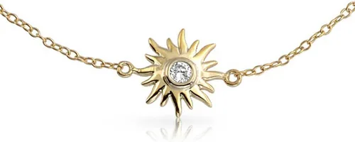 Miniatura 2 de Tobillera Sunburst Sun Shape Beach CZ Accent Tobillera para mujer, chapada en oro de 14 quilates, plata de ley 925, ajustable de 9 a 10 pulgadas