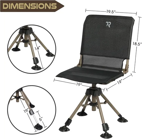 Miniatura 3 de TR Silla de Caza Térmica Giratoria de 360 Grados, Capacidad de 400 libras Silenciosa, 4 Patas de Altura Ajustable, Asiento Acolchado Cómodo, Silla