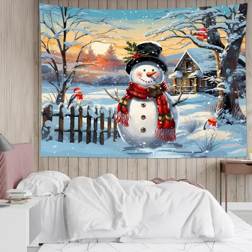 Miniatura 23 de LB Tapiz de Bosque de Nieve de Invierno, Pino Negro y Verde con Copo de Nieve Blanco Tapiz de Pared para Dormitorio, Arte de Pared de Paisaje