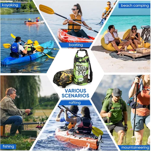 Miniatura 7 de Bolsa seca impermeable de 5L/10L/15L/20L/30L Mochila de almacenamiento en seco con funda para teléfono, botella de agua plegable, gafas de sol, Azul