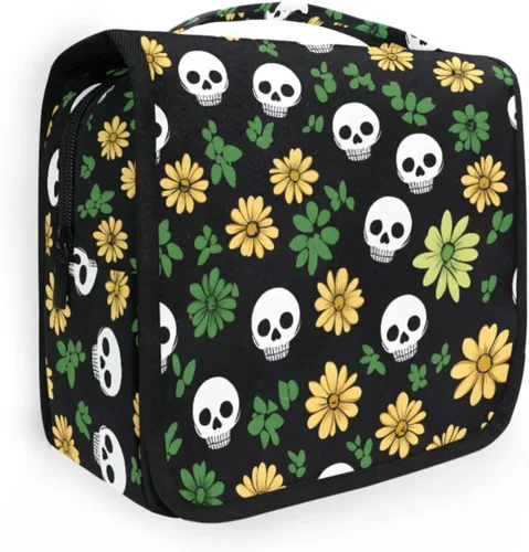Miniatura 25 de MNSRUU Neceser colgante con diseño de calavera y girasol, bolsa de maquillaje de viaje para artículos de tocador, organizador de artículos