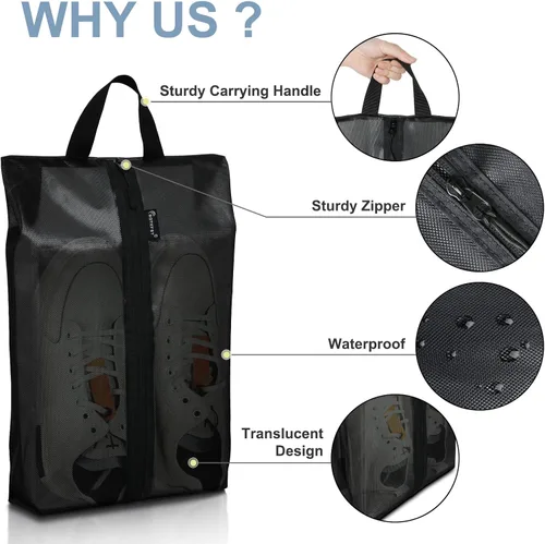 Miniatura 5 de Bolsas de zapatos para viajes, paquete de 3 bolsas de zapatos impermeables XXL para mujeres y hombres, diseño translúcido bolsa organizadora