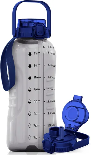 Miniatura 14 de AQUAFIT Botella de agua de 128 onzas con marcador de tiempo, popote 2 en 1 y tapa para beber, botella de agua grande para gimnasio sin BPA
