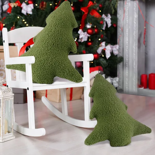 Miniatura 2 de Soaoo 3 almohadas decorativas para árbol de Navidad, almohada decorativa con forma de árbol de Navidad, cojín suave en forma de planta 3D