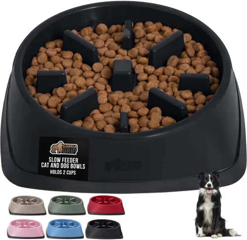 Miniatura 18 de GORILLA GRIP Cuencos para perros de alimentación lenta pendiente de patente, juguete interactivo de rompecabezas de 4 tazas para entrenamiento