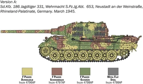 Miniatura 4 de Italeri WWII German Heavy Destroyer Tank Sd.Kfz.186 Yakt Tiger Modelo de plástico, escala 1: 56