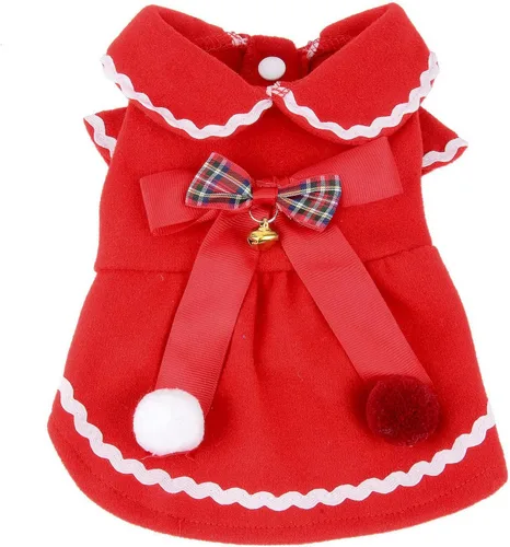 Miniatura 3 de Zunea Vestidos de invierno para perros pequeños, niña, vestido de princesa para cachorro de Navidad con lindo nudo de lazo y campana, suave y Rojo