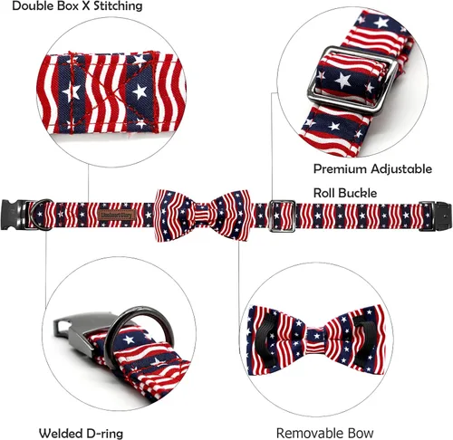 Miniatura 3 de Lionheart glory - Collar de perro de alta calidad con bandera americana, collar para perro con lazo del 4 de julio, collar para perro ajustable