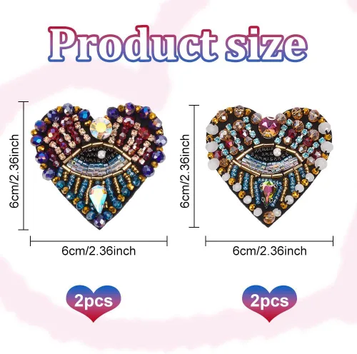Miniatura 2 de INFUNLY 4 parches de cuentas de diamantes de imitación de ojo de corazón de 4.1 x 2.9 pulgadas, parches para coser en forma de corazón, hechos a