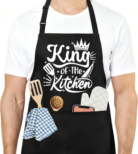 Miniatura 28 de Divertido delantal de cocina para mujeres y hombres, delantal de cocina para hornear con 2 bolsillos, lindo regalo de cumpleaños, Navidad, día