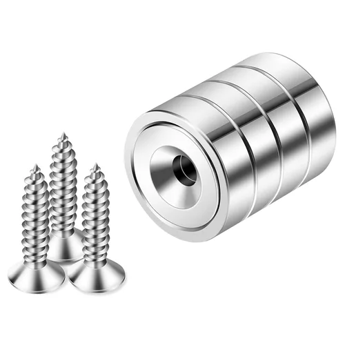 Miniatura 19 de Neosmuk Imanes con Tornillos, Imán de Disco de Neodimio Fuerte de 130 libras con Agujeros en el Centro, Imán de Copa con Orificio de Montaje