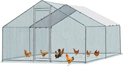 Miniatura 8 de Outvita Gallinero, casa grande de metal para pollos de 10 x 10 pies, jaula de hábitat de aves de corral con cubierta impermeable, corral de pollo