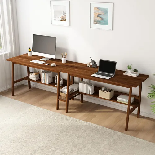 Miniatura 7 de NELYE Escritorio para 2 personas con estantería, mesa de trabajo de madera extra larga de 79 pulgadas, estación de trabajo para computadora