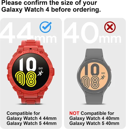 Miniatura 4 de Correa compatible con Galaxy Watch 5/4 de 1.732 pulgadas con funda, funda protectora resistente y deportiva militar, color rojo