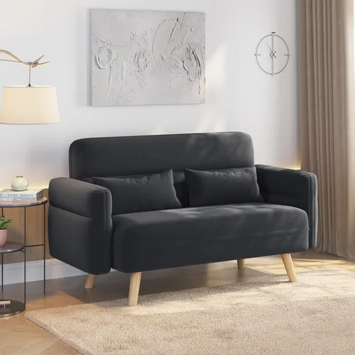 Yaheetech Sofá Loveseat de Tela Moderna Pequeño de 46", Sofá de 2 Plazas de Mediados de Siglo con Almohadas Lumbares, Patas de Madera Maciza para