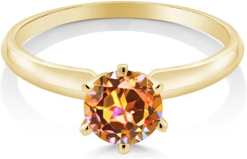 Miniatura 8 de Anillo de compromiso solitario con piedra preciosa redonda de oro amarillo de 14 quilates de 0.236 in para mujer Ajuste clásico de 6 puntas