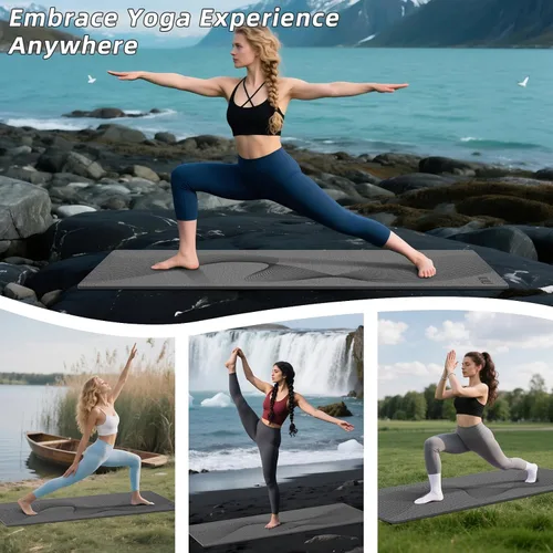 Miniatura 7 de ILILI Tapete de yoga, 72 x 25 x 0.3 pulgadas, antideslizante, tapete de ejercicio de elastómero termoplástico, resistente al desgarro, tapete de Gris