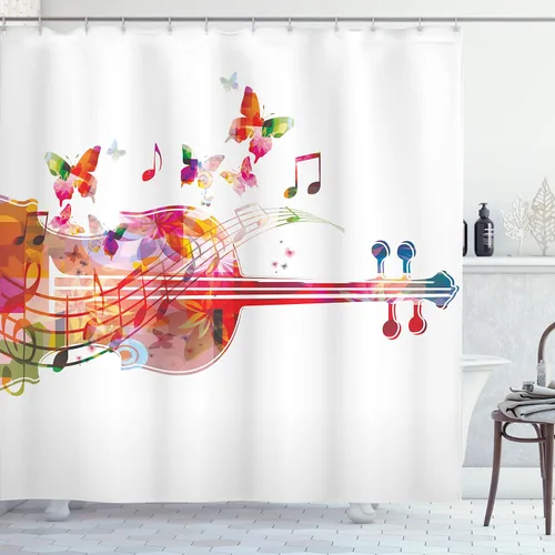 Miniatura 36 de set de cortina para baño decorativa de tela de poliéster con ganchos