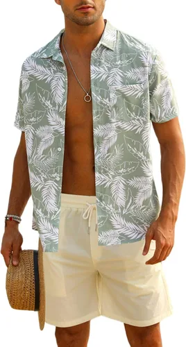 EISHOPEER Conjunto de camisa hawaiana para hombre, camisa de manga corta con botones y pantalones cortos de playa sólidos de secado rápido, tallas