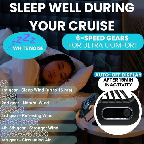 Miniatura 4 de Ventilador de Cabina para Crucero Aprobado - Gancho Magnético Incluido Para Colgar en Paredes - Portátil Recargable USB y Enchufe, Función de Negro