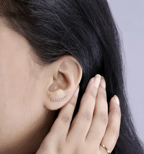 Miniatura 2 de Dazzlingrock Collection - Pendientes curvados para mujer oro de 14 quilates 005 quilates oro de 14 quilates diseño de oruga
