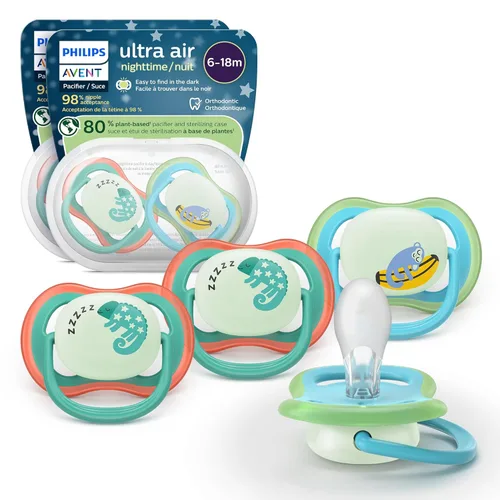Philips Avent Ultra Air - Chupetes nocturnos con diseño ortodóntico, para bebés de 6 a 18 meses, brillan en la oscuridad, pezón simétrico de Verde