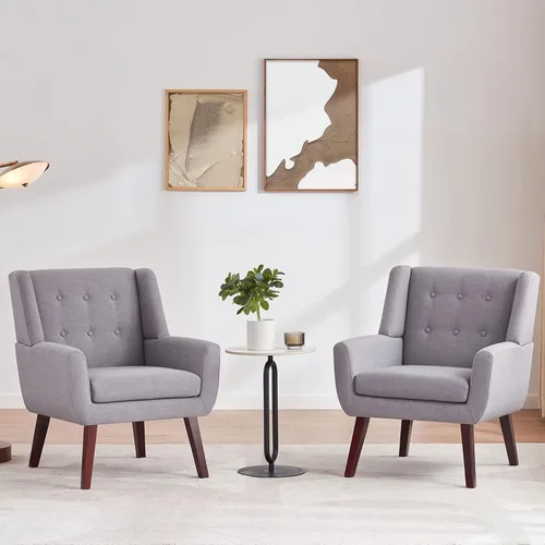 Miniatura 23 de HUIMO Silla de Acento para Sala de Estar, Sillón Tapizado con Botones Capitoné, Sillas de Sofá de Tela de Lino para Dormitorio, Sala de Estar, Silla