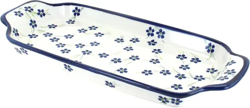 Miniatura 6 de Bandeja de pan de pavo real con flores de cerámica polaca con asas
