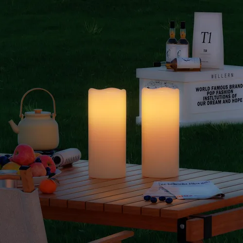 Miniatura 2 de GenSwin Velas impermeables sin llama para exteriores con temporizador remoto, velas LED parpadeantes grandes que funcionan con pilas para linternas