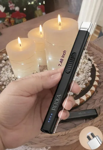 Miniatura 2 de REIDEA Encendedor eléctrico de regalo para los amantes de las velas, resistente al viento, sin llama, recargable por USB, encendedor retráctil